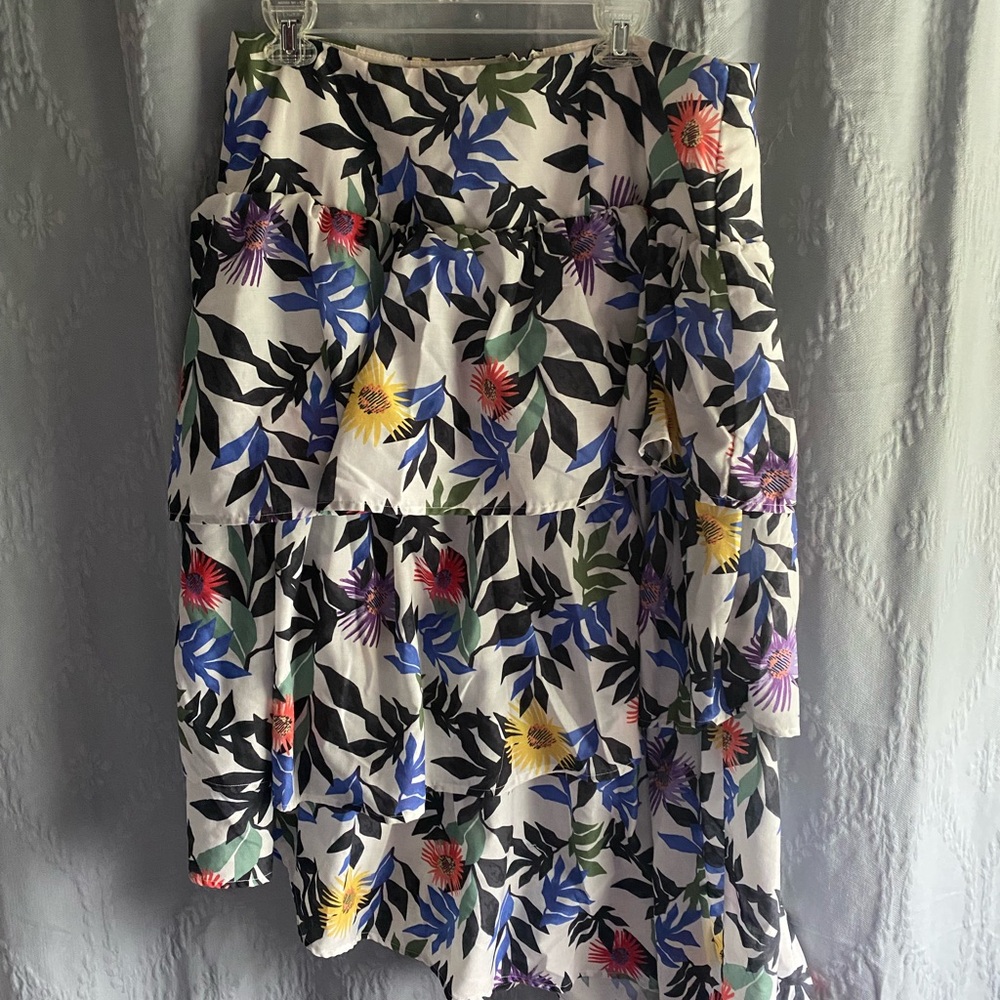 Eloquii Tropical Asymmetrical Tiered Midi Skirt